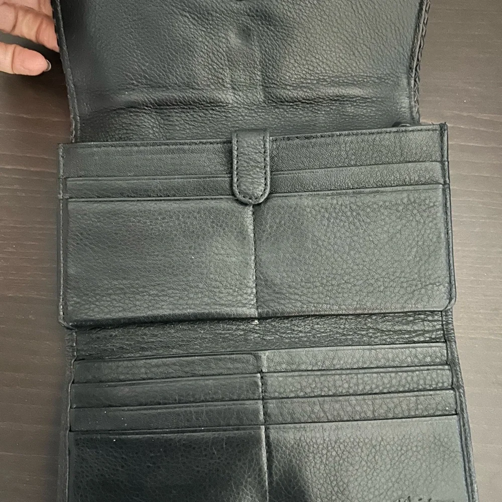 Brighton Black Leather Croc Embossed Wallet Clutch Organizer Silver Hardware